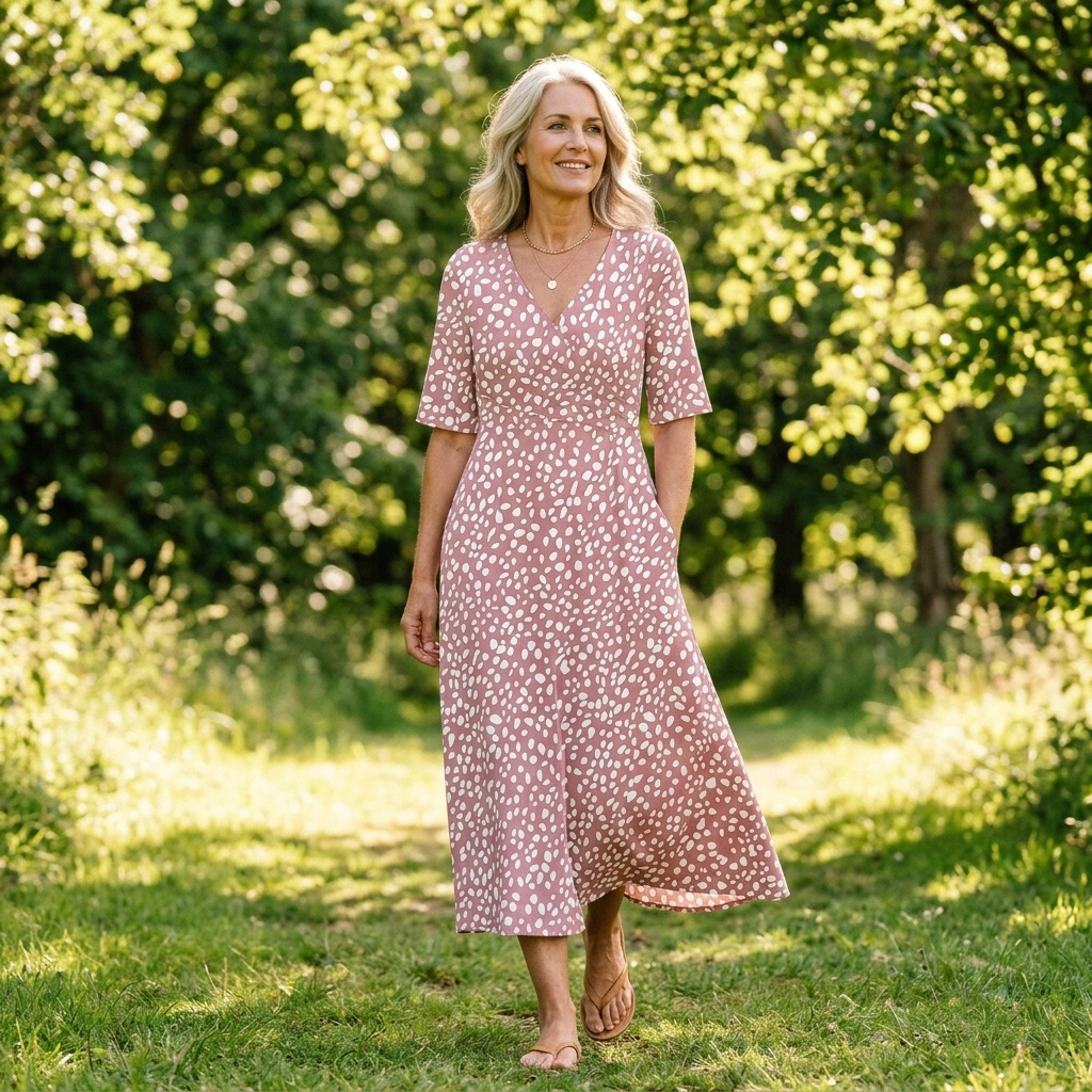 Roma™ | V-Neck Polka Dot Flutter Midi Dress