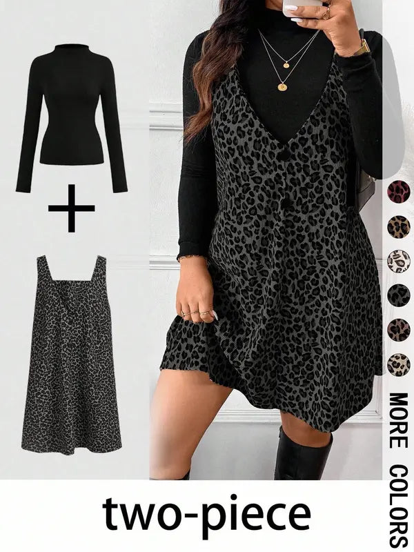 CRESSIDA™ – High Neck Top &amp; Leopard Strap Skirt Two-Piece Set