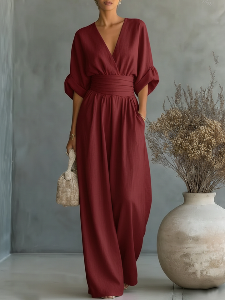 Elegante Tuta con Scollo a V e Vita Alta
