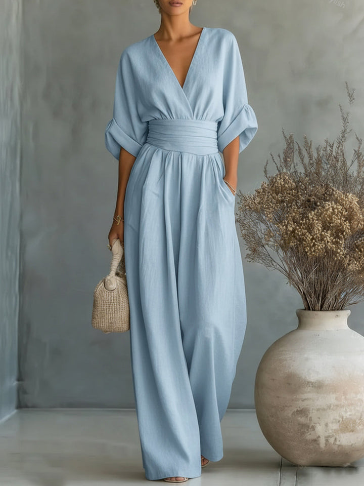 Elegante Tuta con Scollo a V e Vita Alta