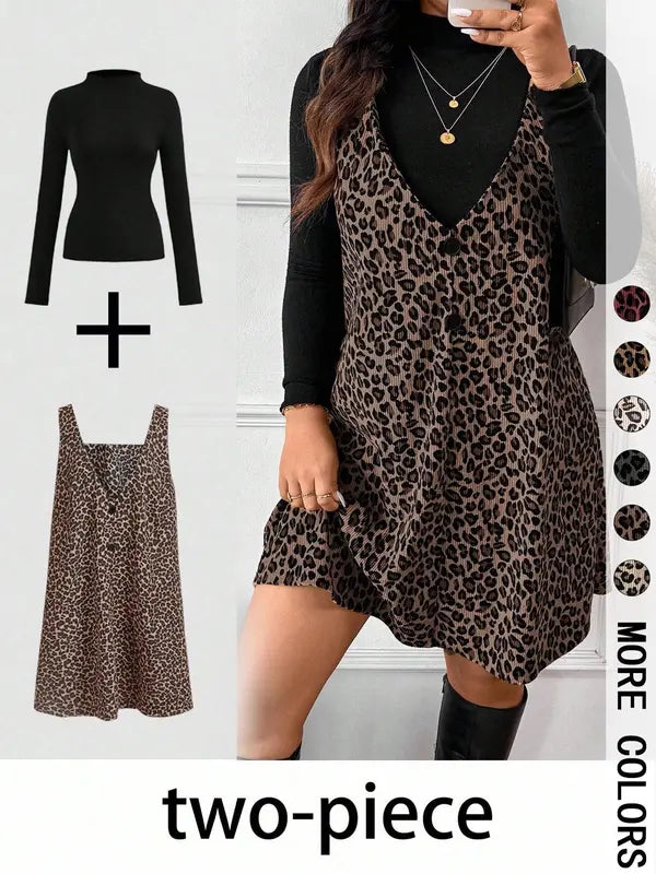 CRESSIDA™ – High Neck Top &amp; Leopard Strap Skirt Two-Piece Set
