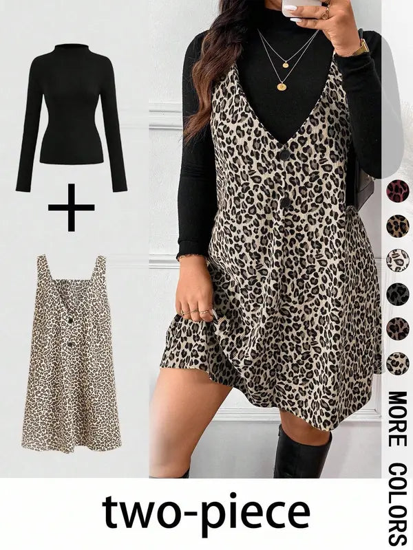 CRESSIDA™ – High Neck Top &amp; Leopard Strap Skirt Two-Piece Set