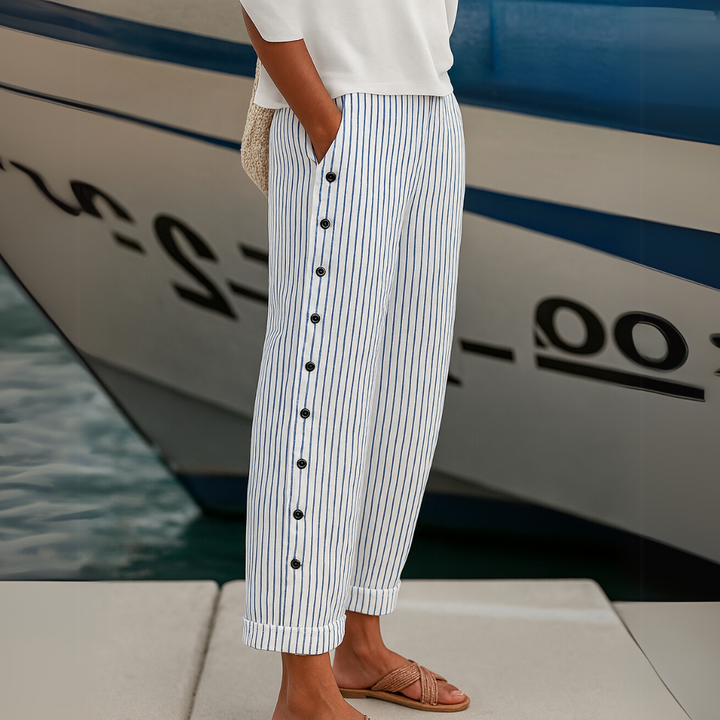 Caitlin | Pantaloni Eleganti a Righe con Bottoni