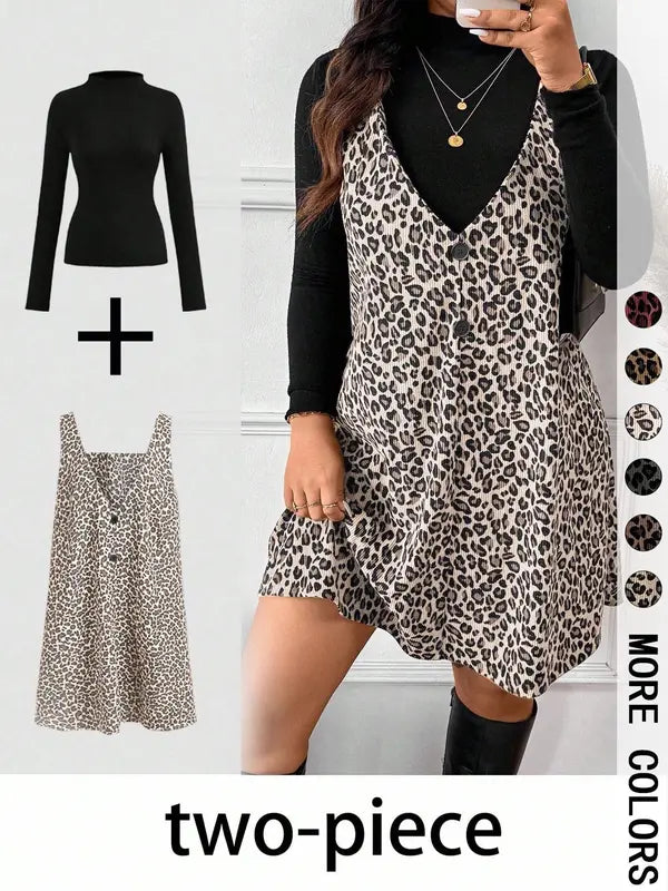 CRESSIDA™ – High Neck Top &amp; Leopard Strap Skirt Two-Piece Set