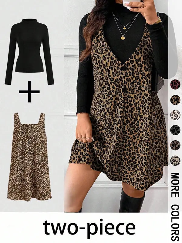 CRESSIDA™ – High Neck Top &amp; Leopard Strap Skirt Two-Piece Set