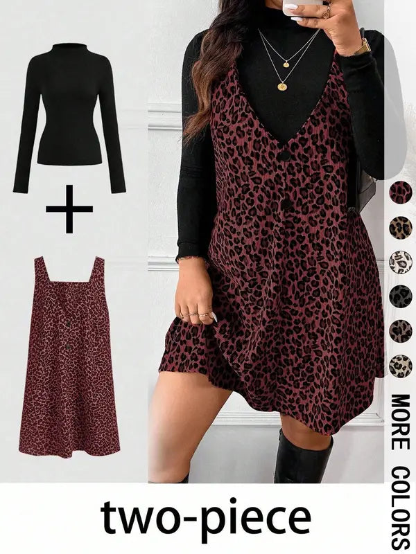 CRESSIDA™ – High Neck Top &amp; Leopard Strap Skirt Two-Piece Set