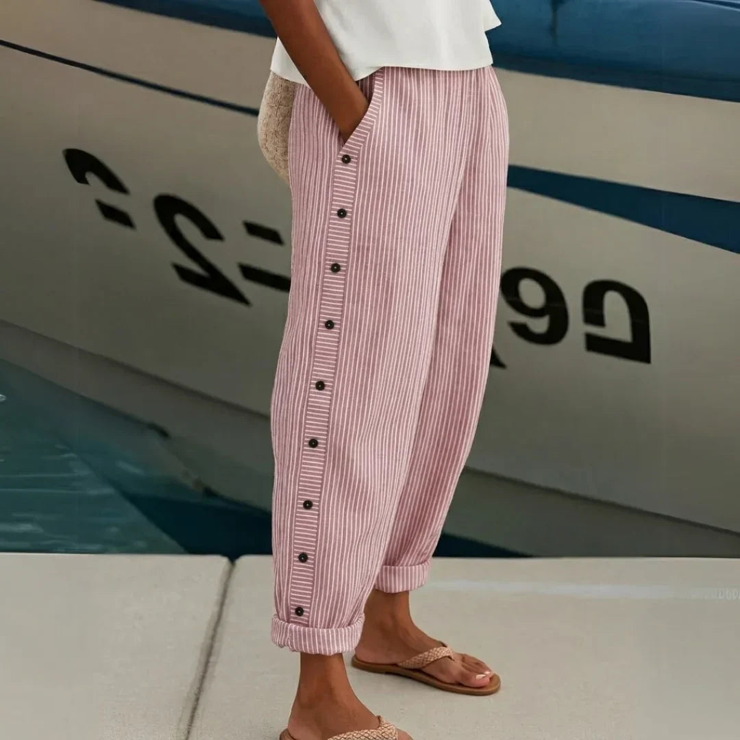 Caitlin | Pantaloni Eleganti a Righe con Bottoni