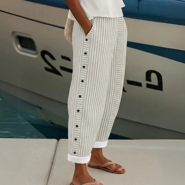 Caitlin | Pantaloni Eleganti a Righe con Bottoni