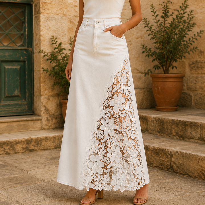Gonna Maxi in Denim con Pizzo Solenne