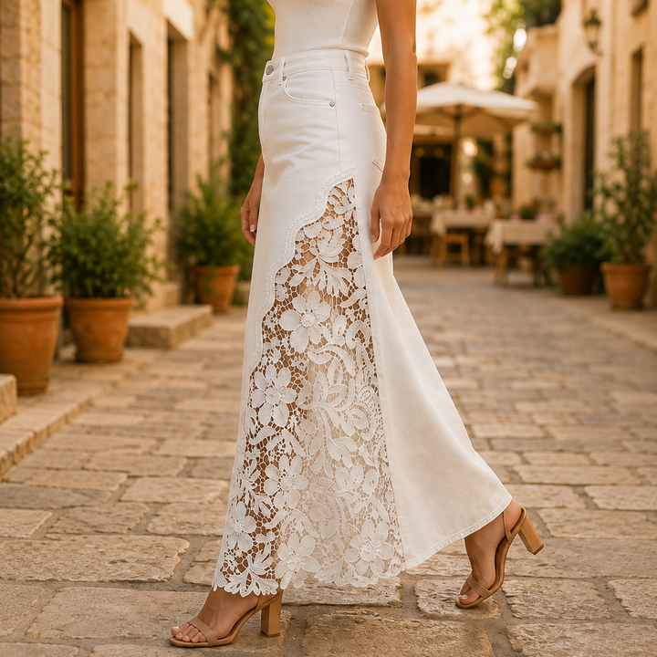 Gonna Maxi in Denim con Pizzo Solenne