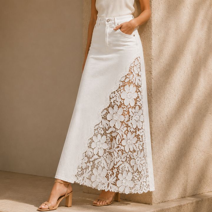 Gonna Maxi in Denim con Pizzo Solenne