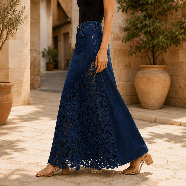 Gonna Maxi in Denim con Pizzo Solenne