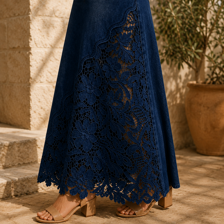 Gonna Maxi in Denim con Pizzo Solenne