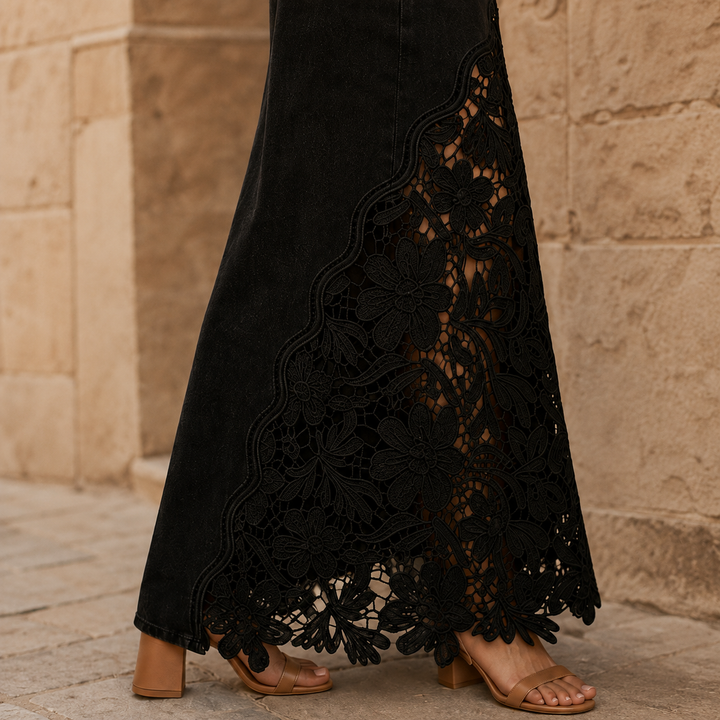 Gonna Maxi in Denim con Pizzo Solenne