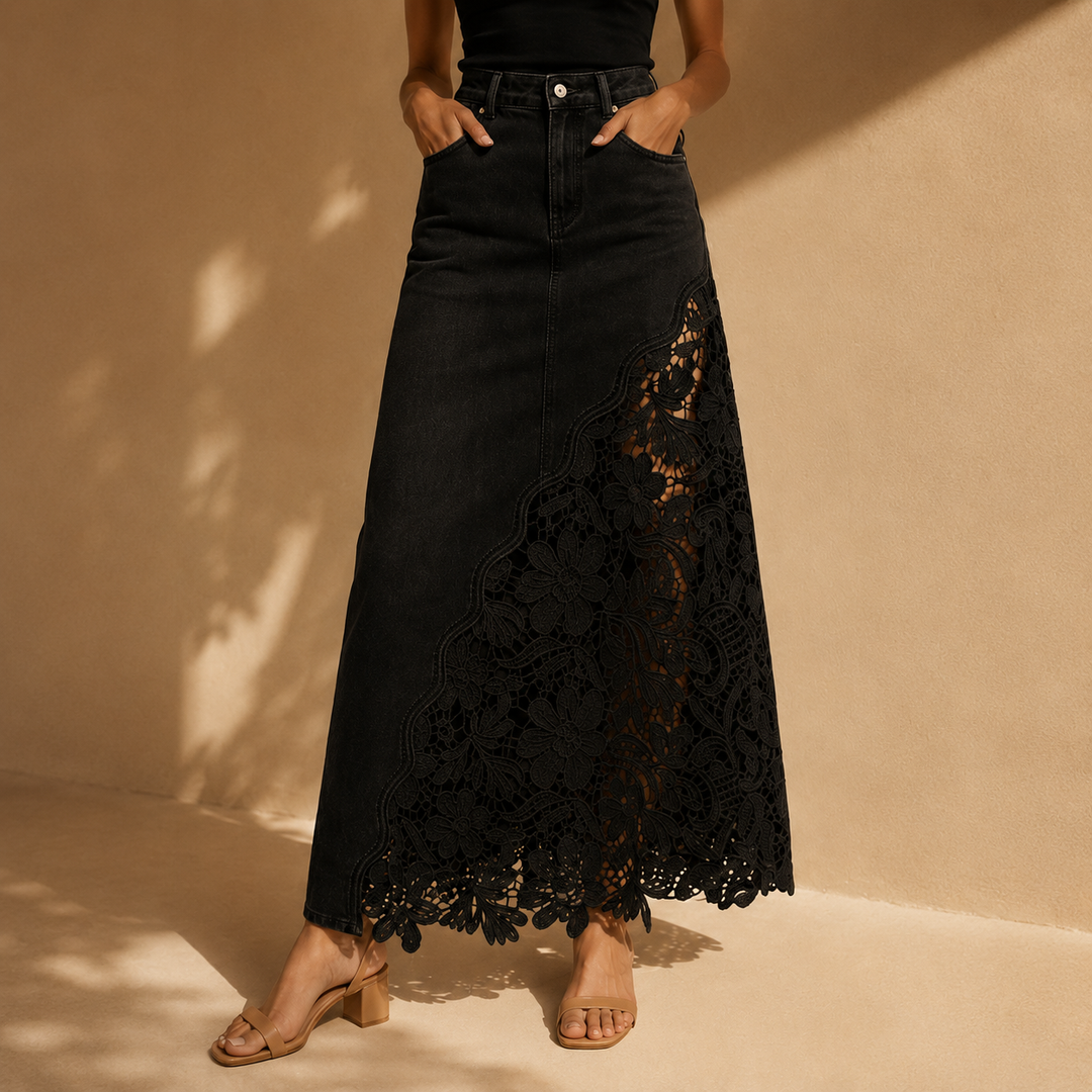 Gonna Maxi in Denim con Pizzo Solenne