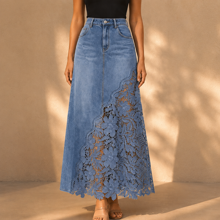 Gonna Maxi in Denim con Pizzo Solenne