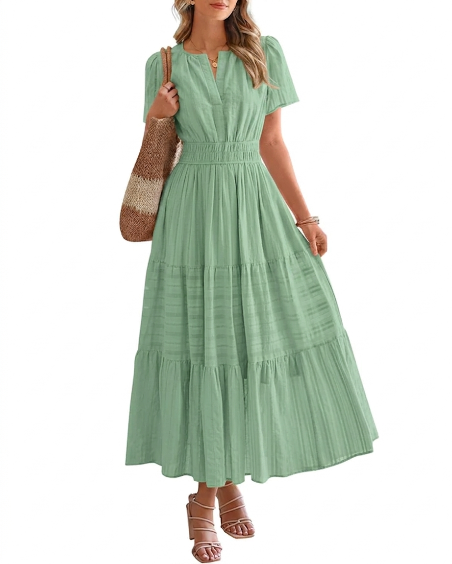 Elara™ | Boho A-Line Maxi Dress with V-Neck &amp; Flowing Fit