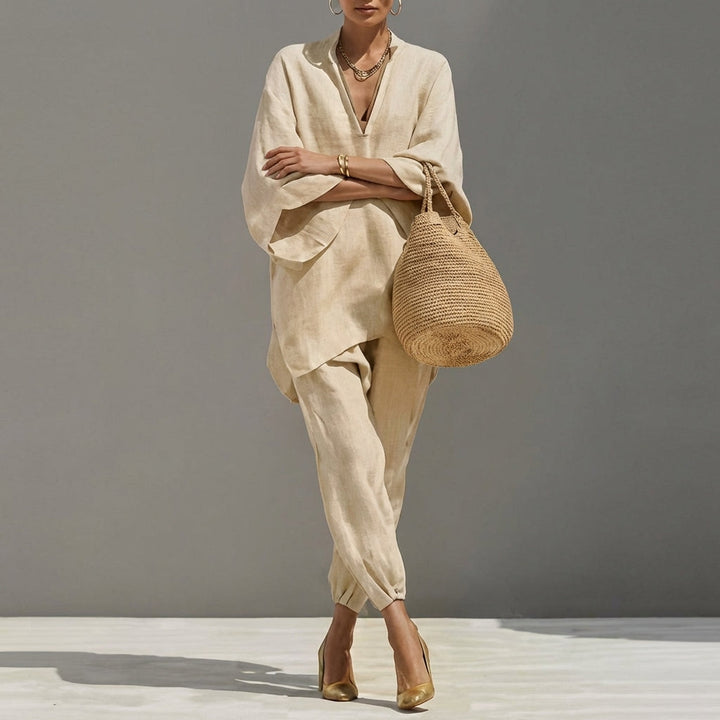 Marina | Completo Casual a Due Pezzi con Collo a V per Donna
