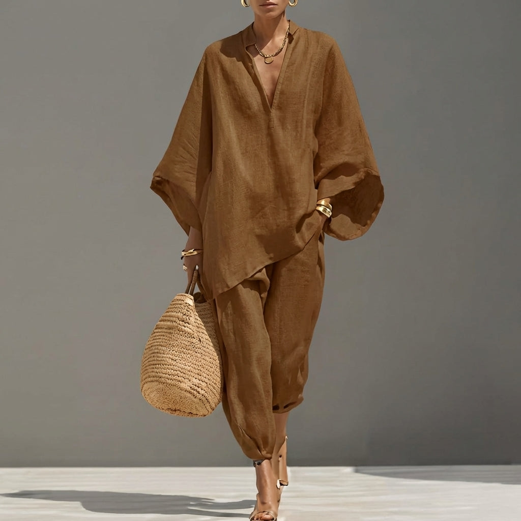 Marina | Completo Casual a Due Pezzi con Collo a V per Donna