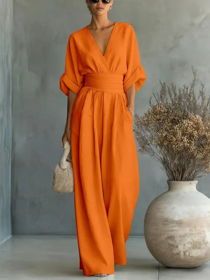 Elegante Tuta con Scollo a V e Vita Alta