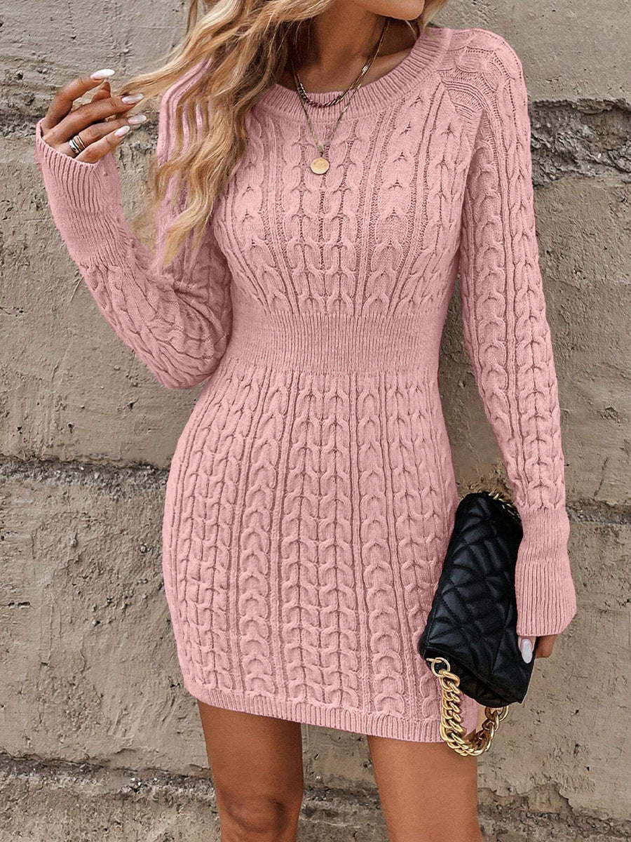 ALVA™ - Cable Knit Bodycon Sweater Dress with Round Neck for Fall &amp; Winter