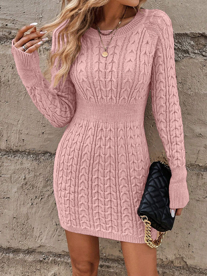 ALVA™ - Cable Knit Bodycon Sweater Dress with Round Neck for Fall &amp; Winter