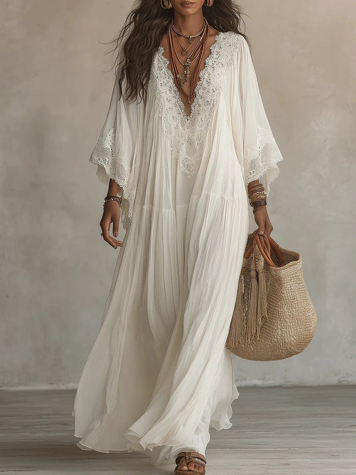 Abito Maxi Boho con Maniche Larghe e Ricami | Bella di Roma