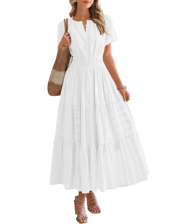Elara™ | Boho A-Line Maxi Dress with V-Neck &amp; Flowing Fit