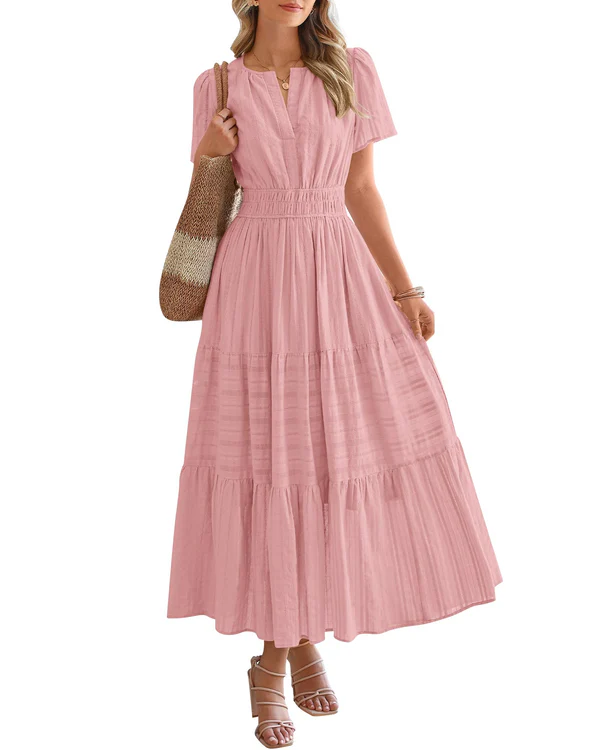 Elara™ | Boho A-Line Maxi Dress with V-Neck &amp; Flowing Fit