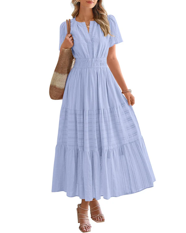 Elara™ | Boho A-Line Maxi Dress with V-Neck &amp; Flowing Fit