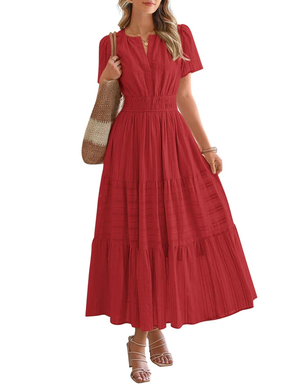 Elara™ | Boho A-Line Maxi Dress with V-Neck &amp; Flowing Fit