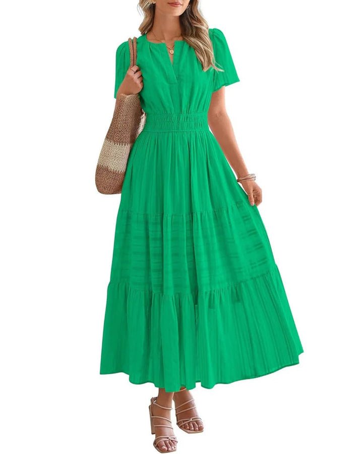 Elara™ | Boho A-Line Maxi Dress with V-Neck &amp; Flowing Fit