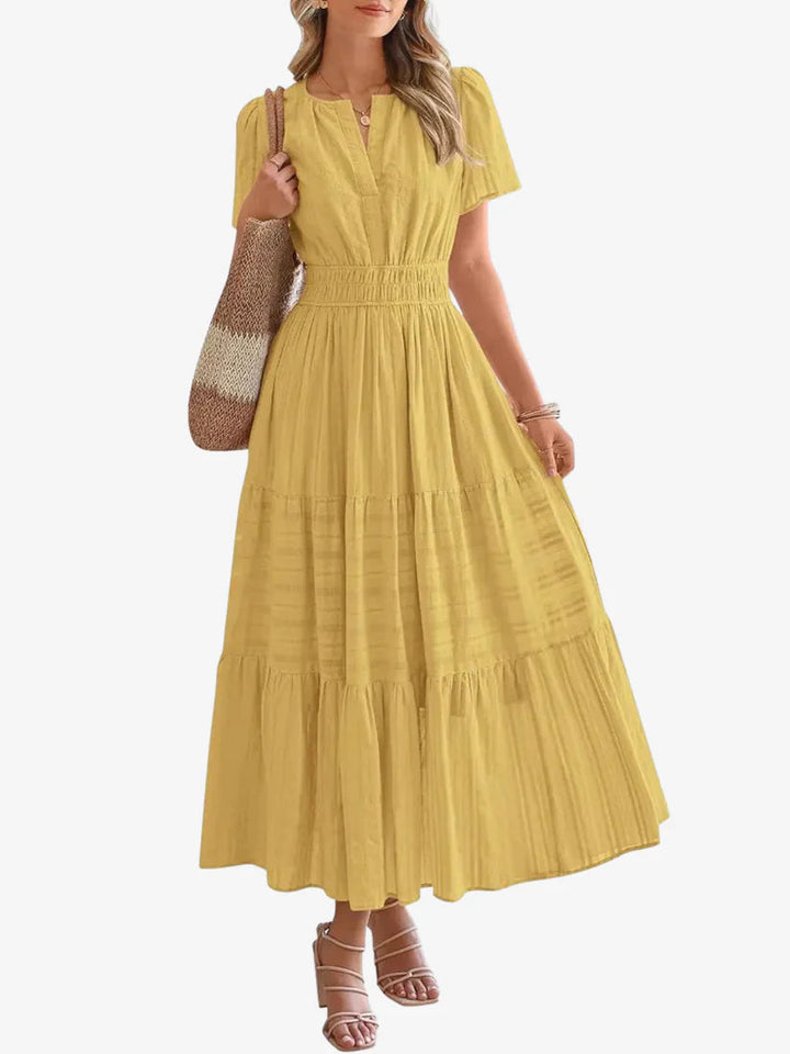 Elara™ | Boho A-Line Maxi Dress with V-Neck &amp; Flowing Fit