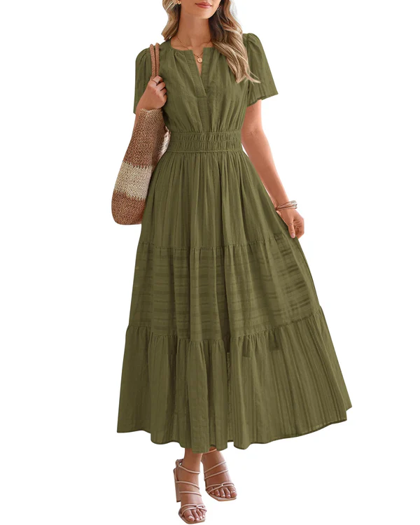 Elara™ | Boho A-Line Maxi Dress with V-Neck &amp; Flowing Fit