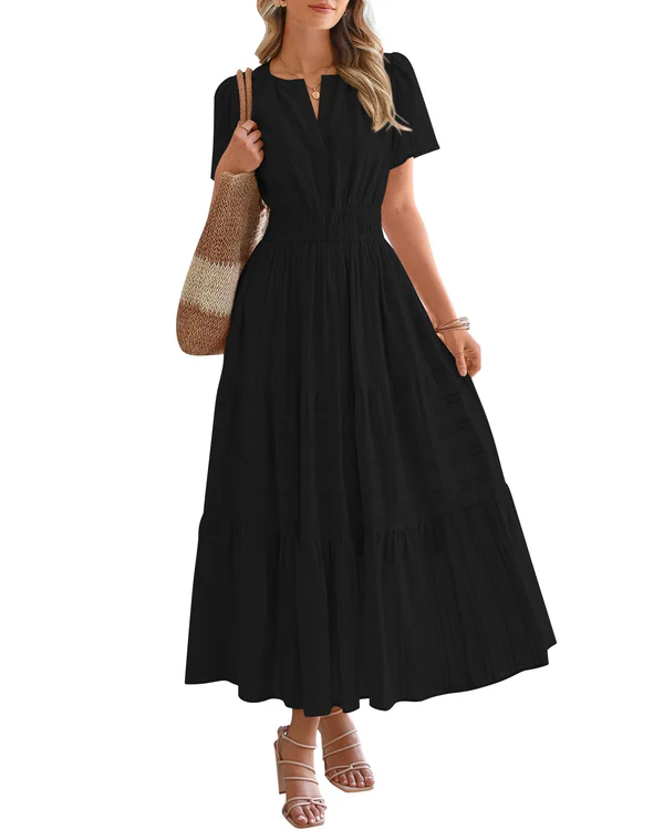 Elara™ | Boho A-Line Maxi Dress with V-Neck &amp; Flowing Fit