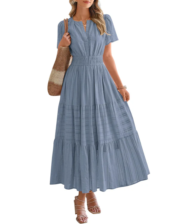 Elara™ | Boho A-Line Maxi Dress with V-Neck &amp; Flowing Fit