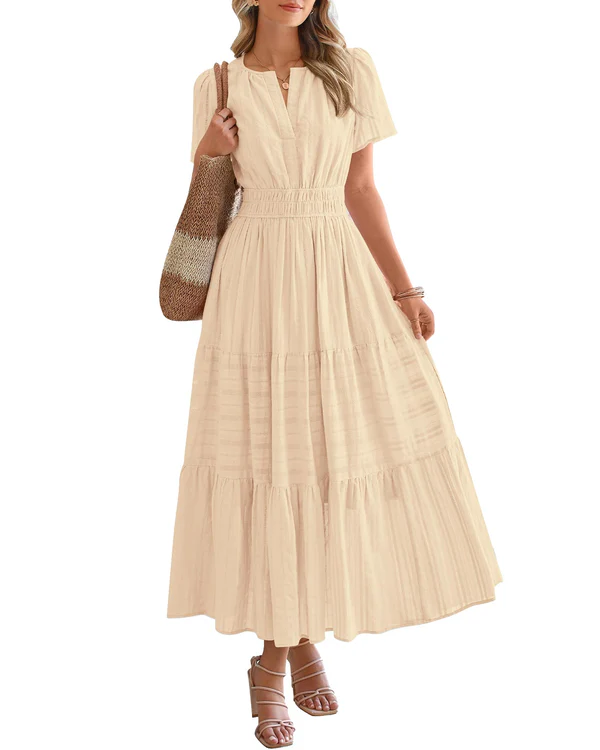 Elara™ | Boho A-Line Maxi Dress with V-Neck &amp; Flowing Fit