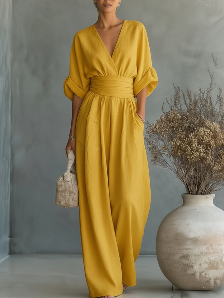 Elegante Tuta con Scollo a V e Vita Alta