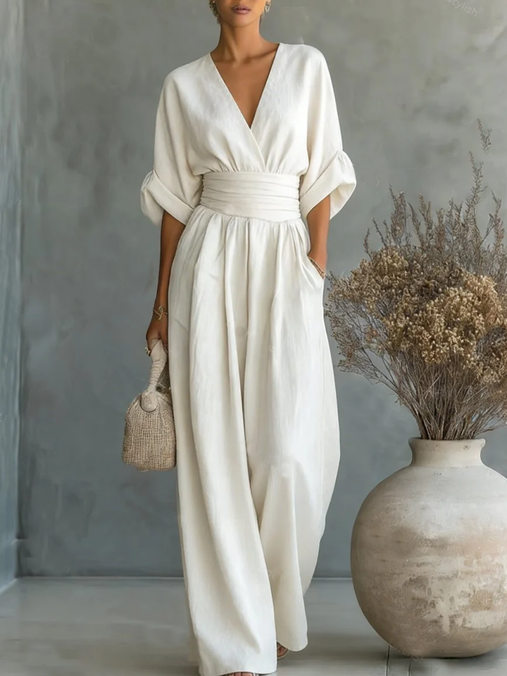 Elegante Tuta con Scollo a V e Vita Alta
