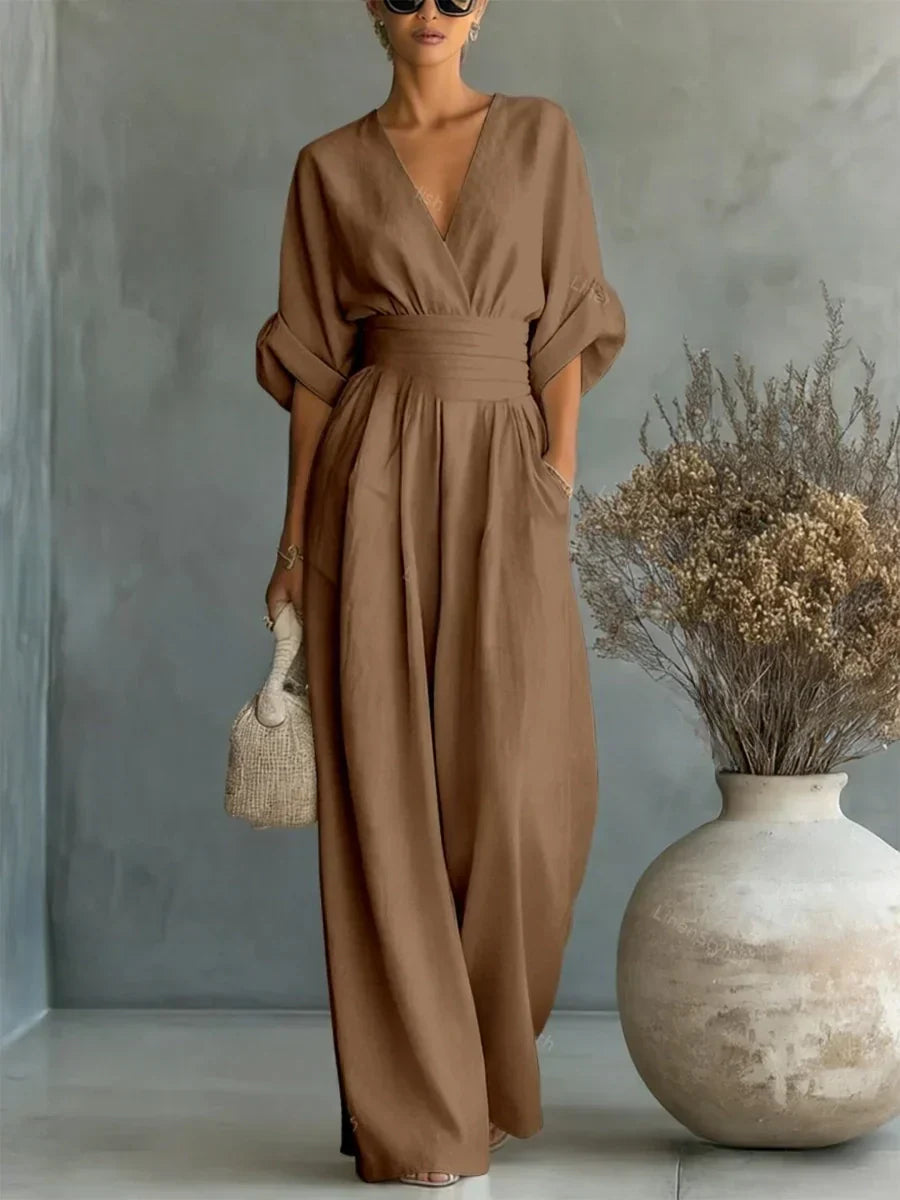 Elegante Tuta con Scollo a V e Vita Alta