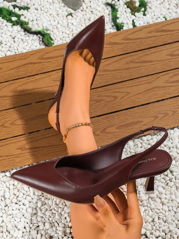 AMIRA™ - Women’s PU Leather Slingback Heels Simple Solid Color Pointed Toe Pumps