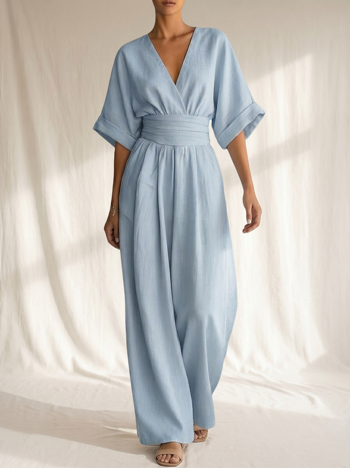 Elegante Tuta con Scollo a V e Vita Alta