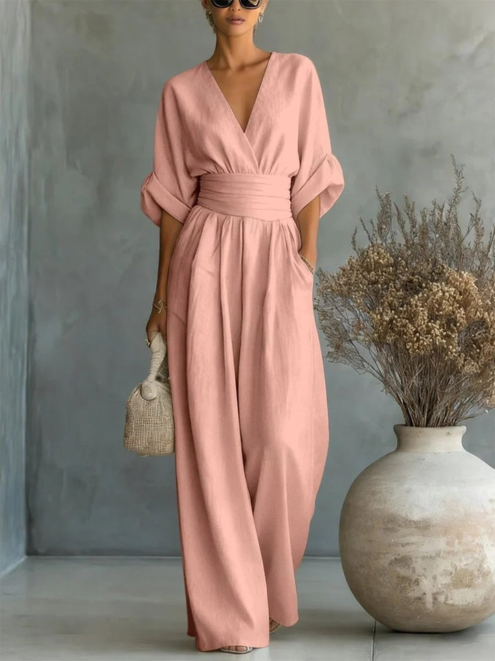 Elegante Tuta con Scollo a V e Vita Alta