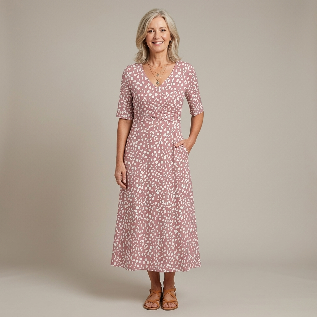 Roma™ | V-Neck Polka Dot Flutter Midi Dress