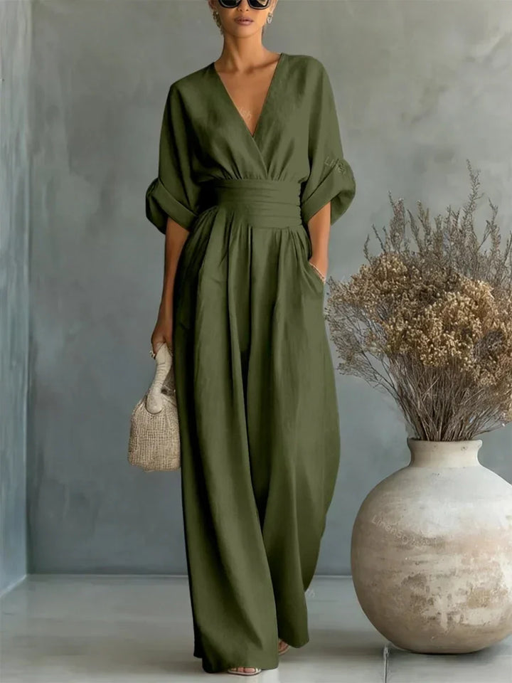 Elegante Tuta con Scollo a V e Vita Alta